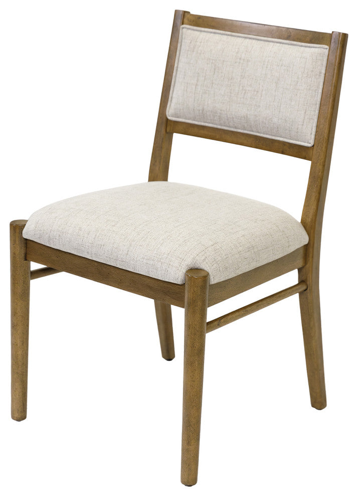 Two Wood Modern Upholstered Back Chairs, Set of 2, Brown