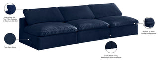 Cozy Velvet Upholstered Comfort Modular Armless Sofa, Navy