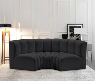 Arc Vegan Leather Upholstered 3-Pc. Inward Curved Modular Sectional, Black