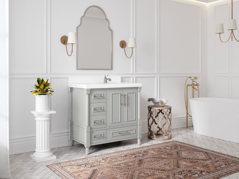 Aberdeen 36 Right Offset Bath Vanity in Coventry Gray 2" Calacatta Nuvo