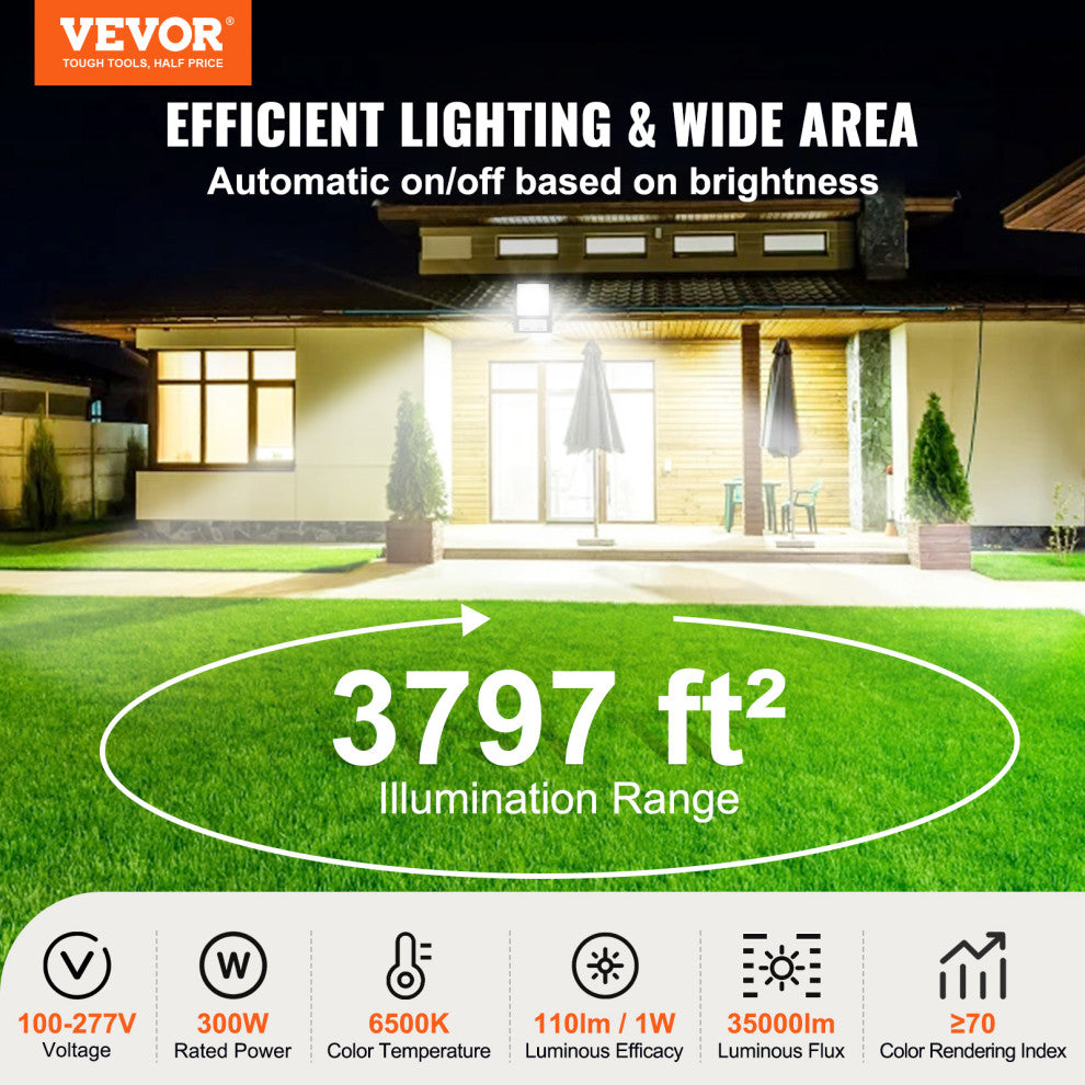VEVOR LED Stadium Light 300W 35000LM LED Flood Light 6500K Daylight White IP65