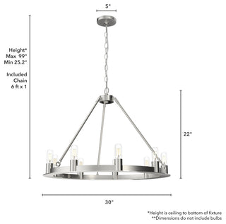 Hunter Saddlewood Brushed Nickel 8 Light Chandelier Ceiling