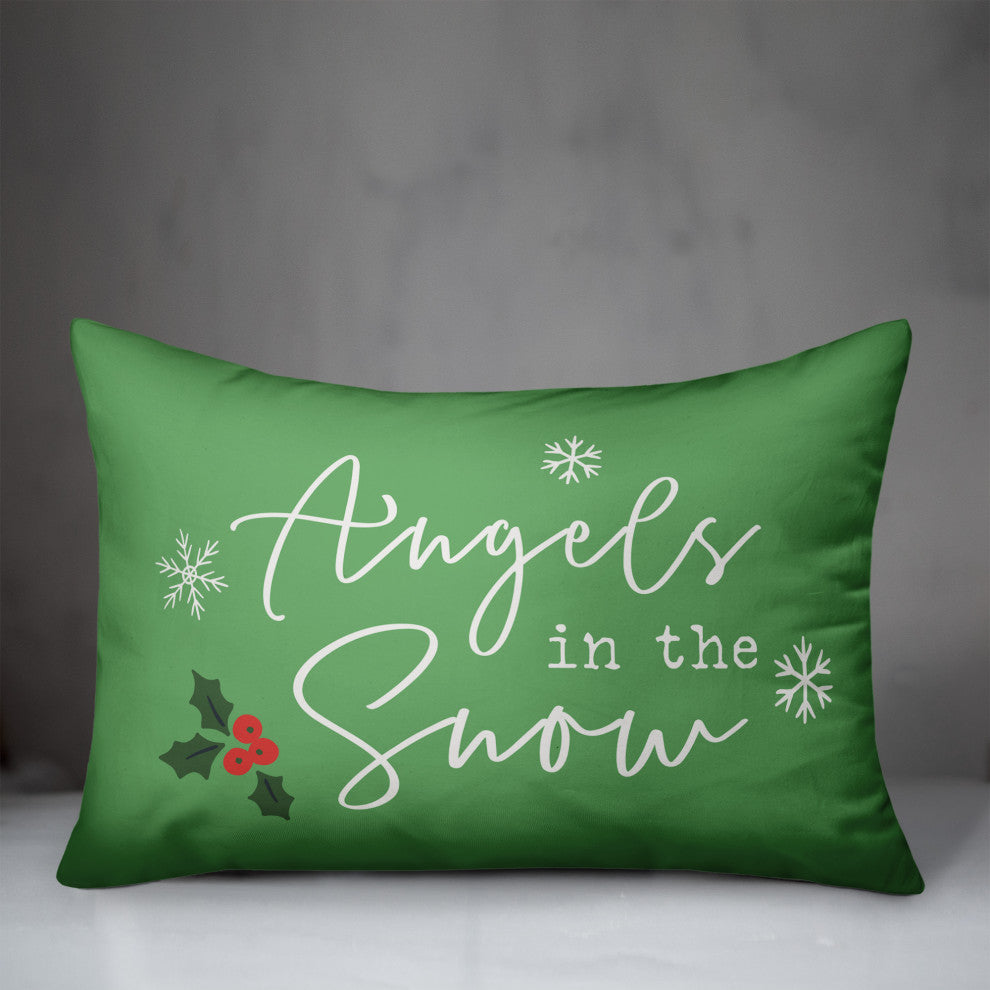 Light Green Angels, The Snow 20x14 Spun Poly Pillow