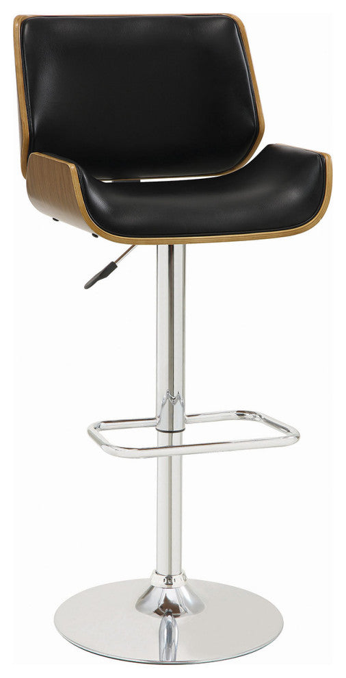 Faux Leather Adjustable Height Bar Stool, Black and Chrome