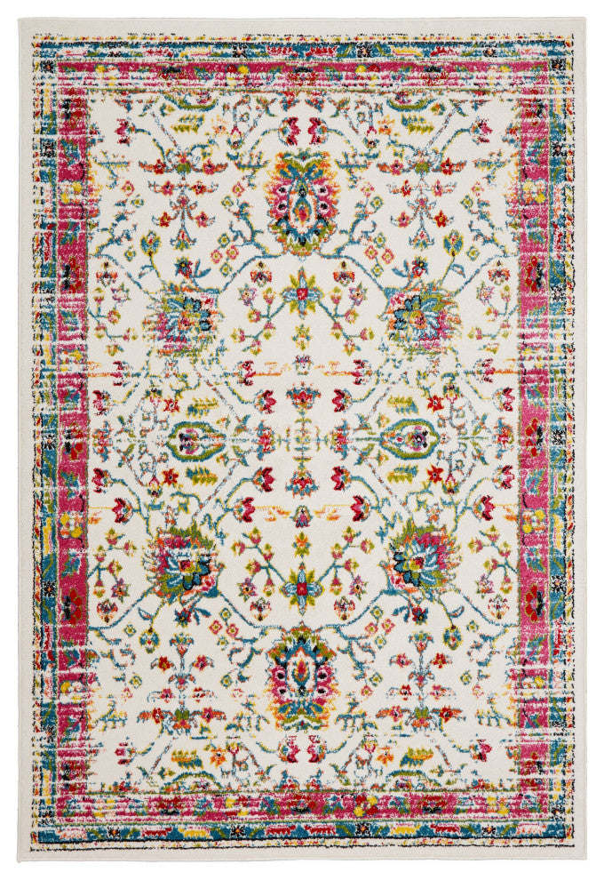 8" x 9" White and Red Bohemian Area Rug