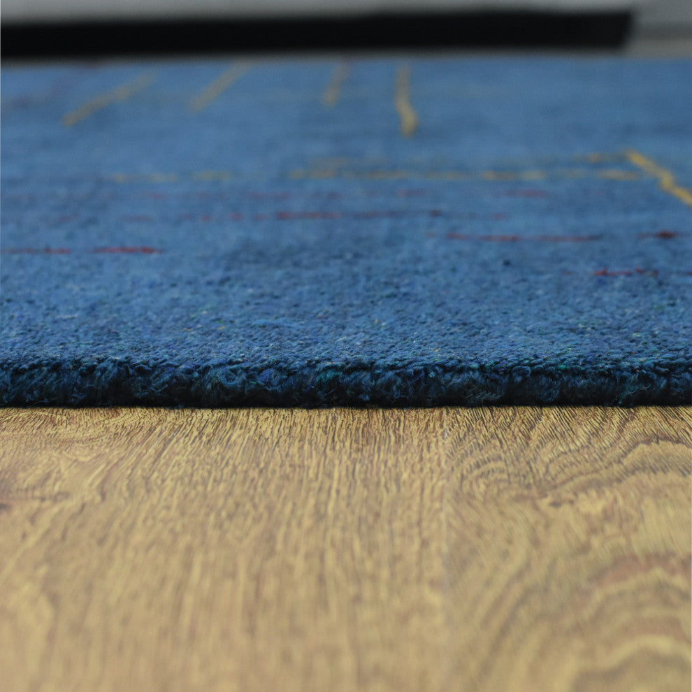 HAND KNOTTED LOOM SILK ECO-FRIENDLY RUGS-5'x8',Rectangle,Blue Red,Contemporary