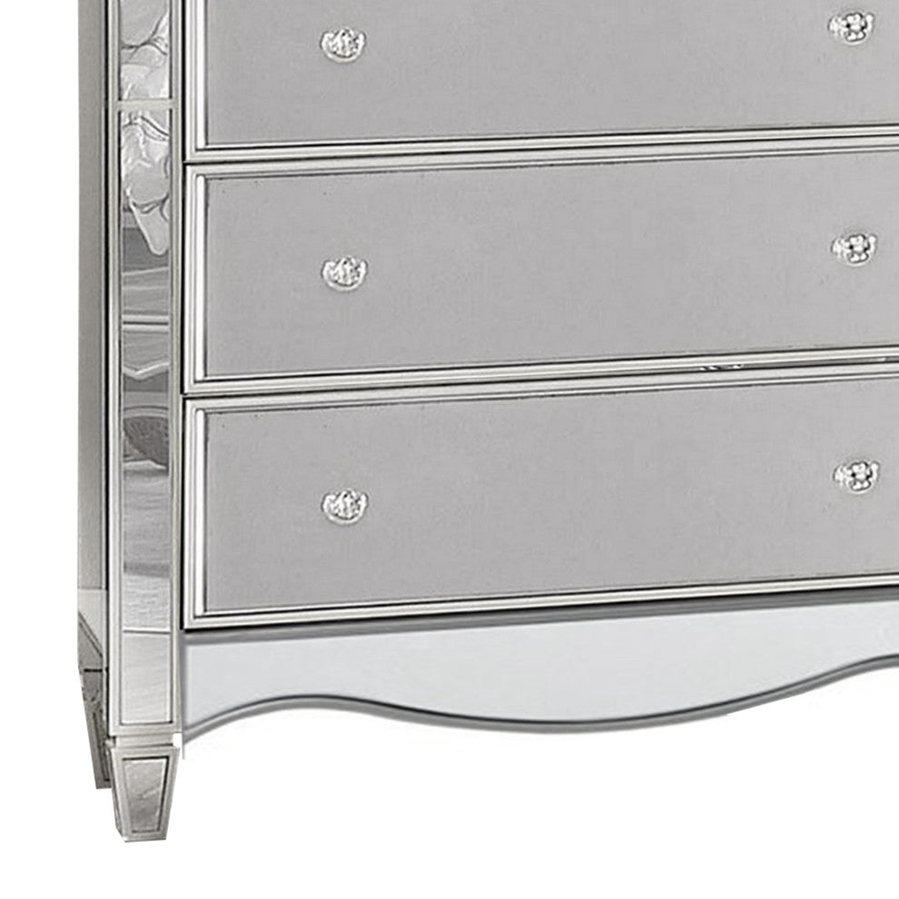 Benzara BM253004 Chest With Crystal Knobs and Mirror Panels, Silver