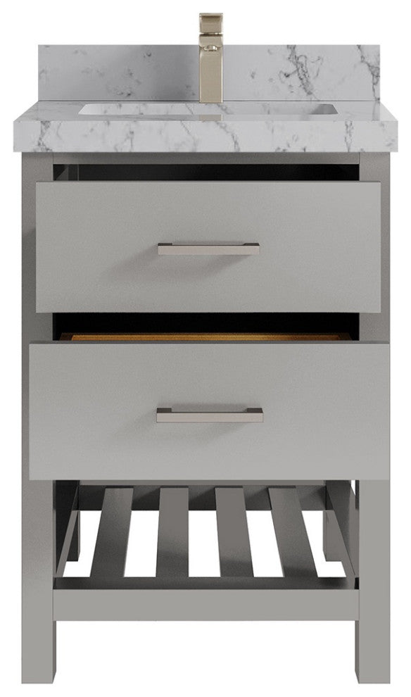 Parker 24" Single Sink Bath Vanity, Elephant Skin Gray 2" Venatino Quartz