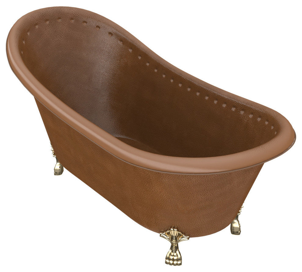 66" Handmade Slipper Clawfoot, Non-Whirlpool Bathtub, Hammered Antique Copper