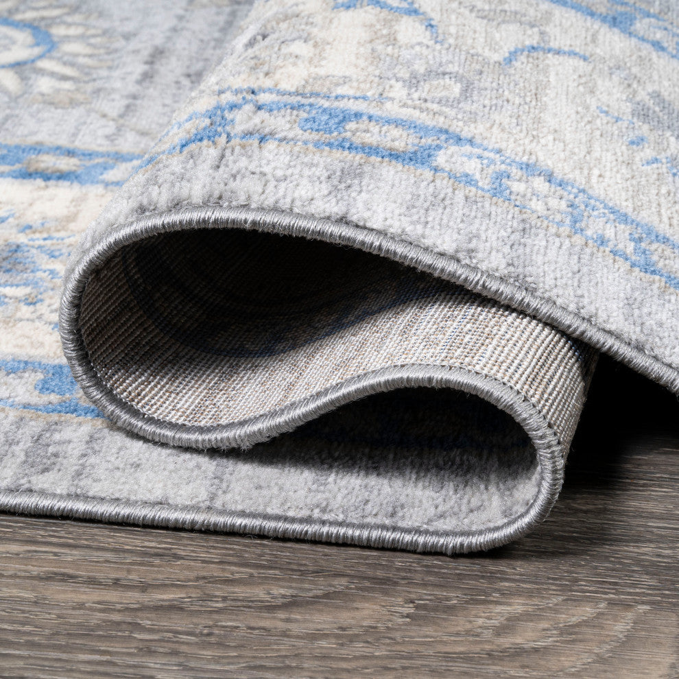 Modern Persian Moroccan Gray/Blue 6' Square Area Rug