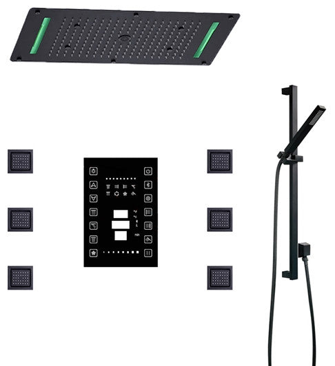 LED 6-WayThermostatic Shower System With Jetted Body Sprays, and Hand Shower