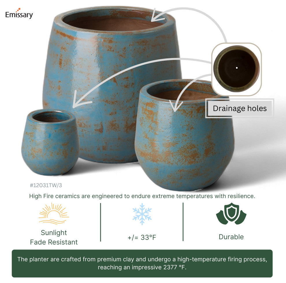 9" Round Planter, Turquoise Wash Glaze