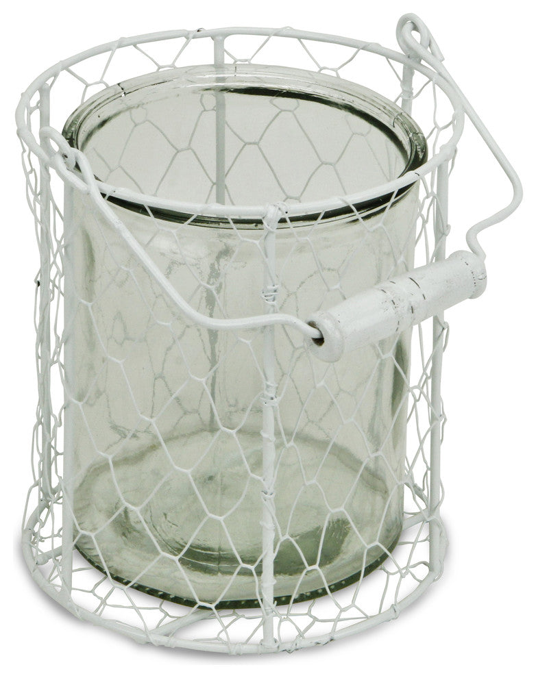 Glidden Wire Basket With Glass Jar, White, Extra Large