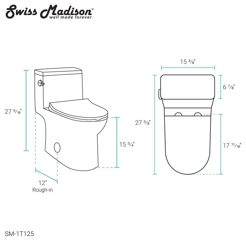 Daxton One Piece Elongated Left Side Flush Toilet 1.28 GPF