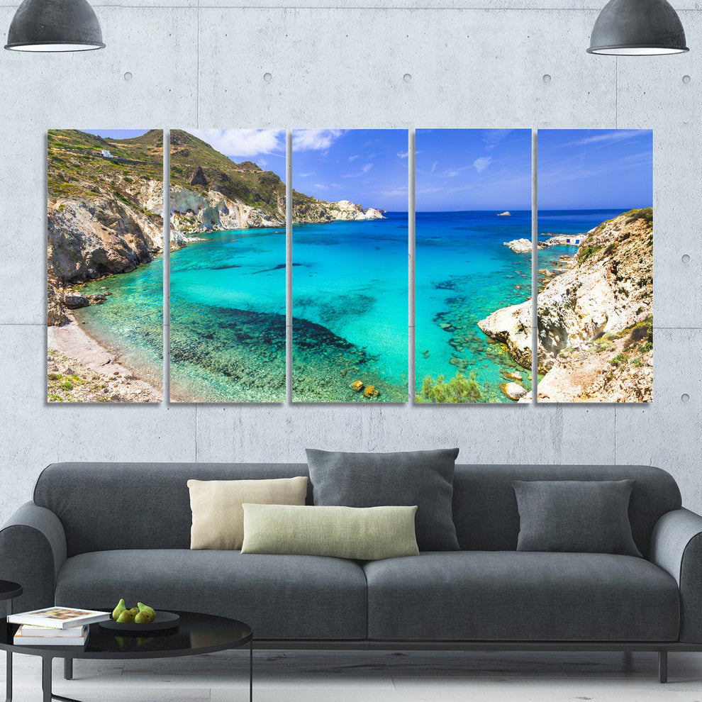 Greece Beaches of Milos Island, Landscape Canvas Art Print, 60"x28", 5 Panels