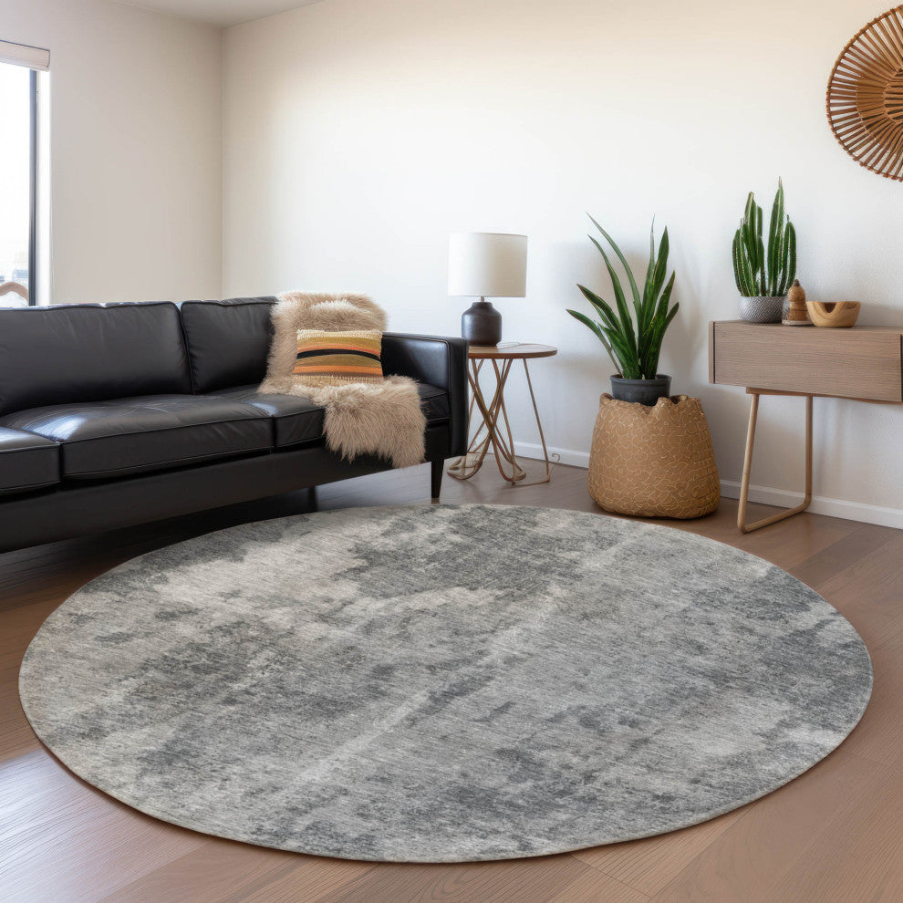 Premium Machine Washable Mayfield AMF573 Gray 8' x 8' Round Rug