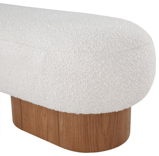 Robertson Boucle Fabric Upholstered Bench, Cream, Walnut Finish