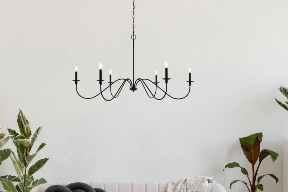 Transitional Matte Black 6-Light Chandelier