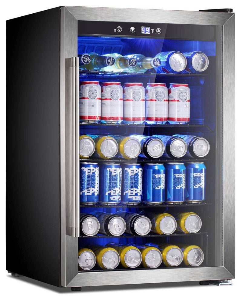 Beverage Refrigerator Cooler 145 Can Mini Fridge Glass Door for Soda Beer or W