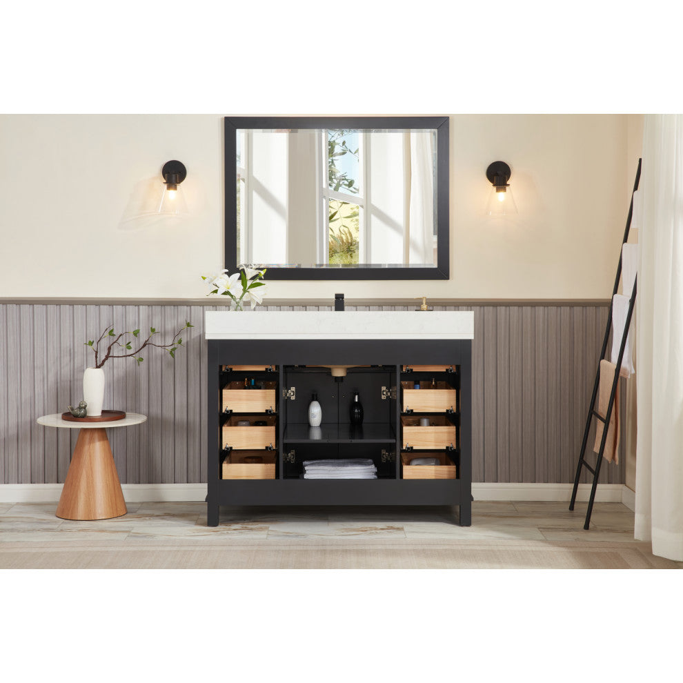 Legion Furniture WS2515 Series Bathroom Sink Vanity, Tricorn Black, 48", Artificial Stone Top, Single Sink