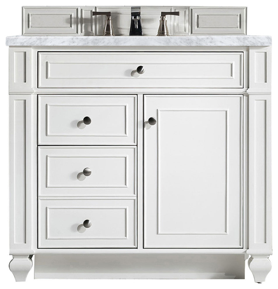 Bristol 36" Single Vanity Bright White, Carrara Marble