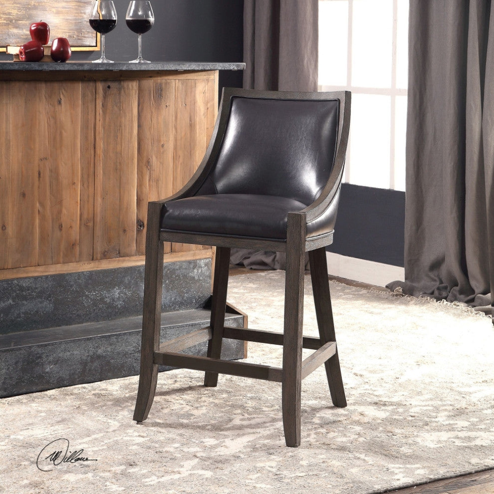 Uttermost Elowen 20 x 39" Leather Counter Stool, Steel Gray