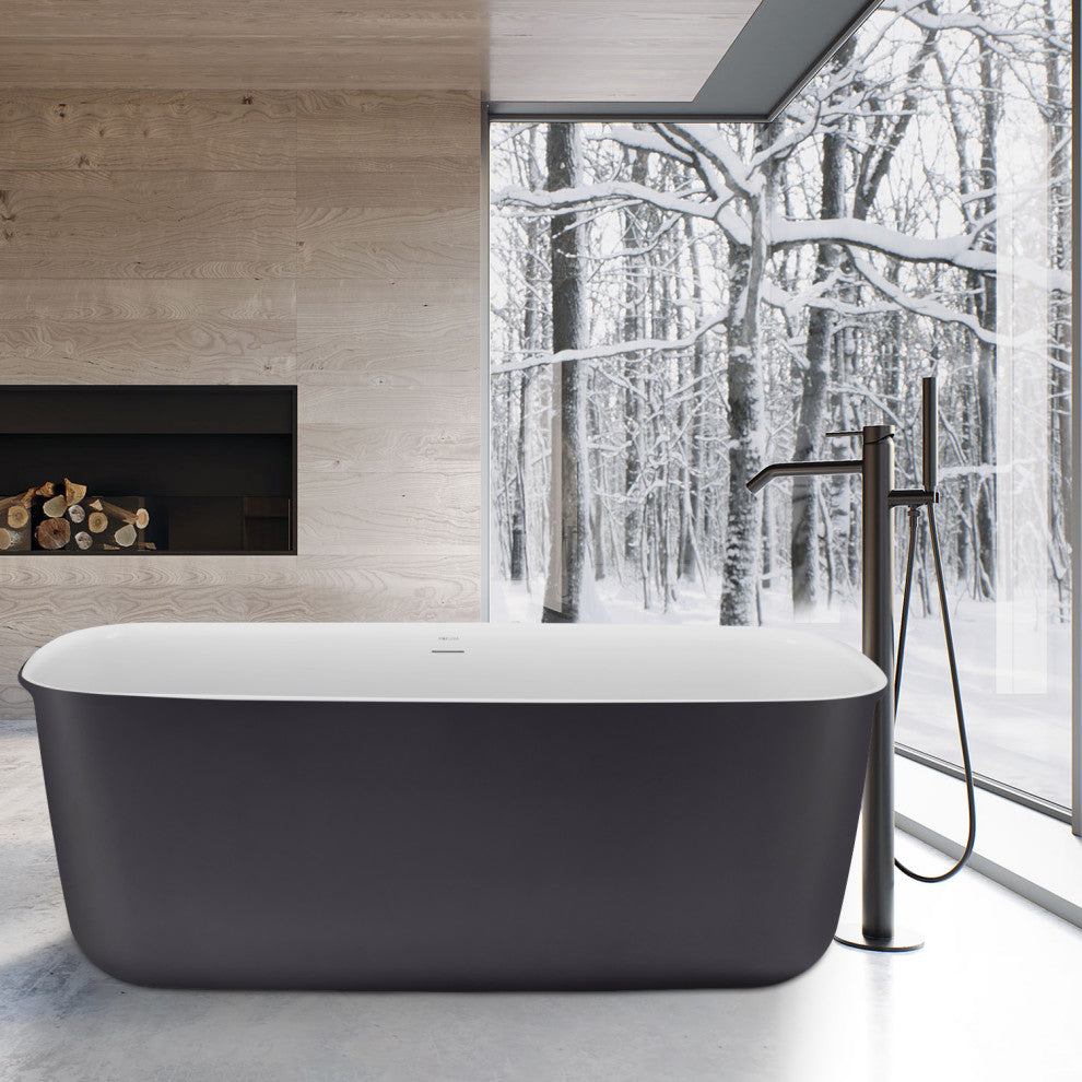 Mokleba 62"Freestanding Contemporary Bathtub with Drain and Overflow, Grey