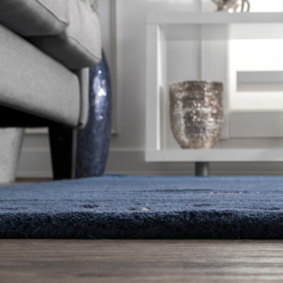 Mandia Striped Wool Area Rug, Navy 6'x9'