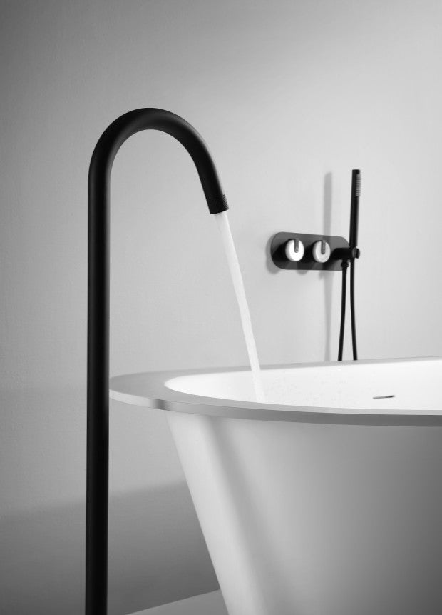 Freestanding Tub Filler with Wall Mounted Handles, Diverter and Handshower