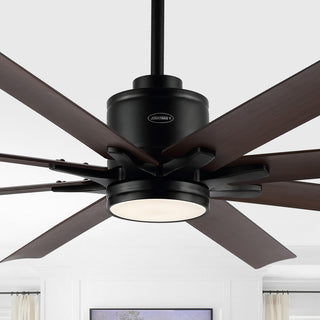 Octo 66" Industrial Iron 6 Speed Ceiling Fan, LED, App/Remote, Black/Brown Wood"