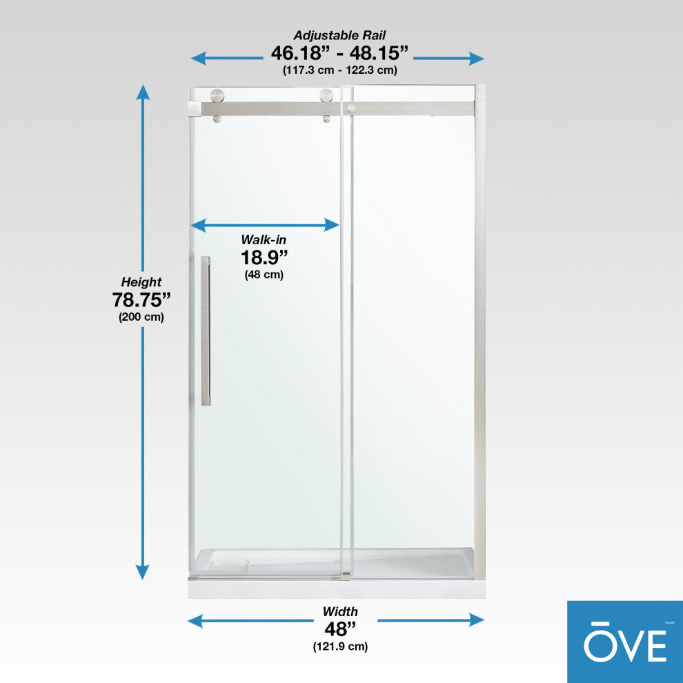 Bel Soft-Close Frameless Sliding Soft Close Shower Door, Satin Nickel, 48"