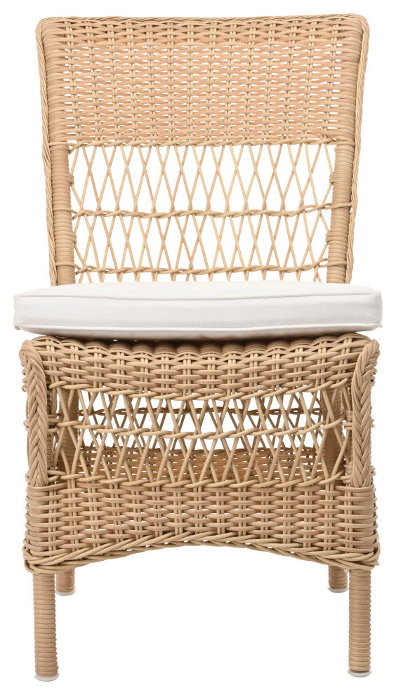 Marie Side Chair With Cushion, Natural Finish, Canvas White Upholstery