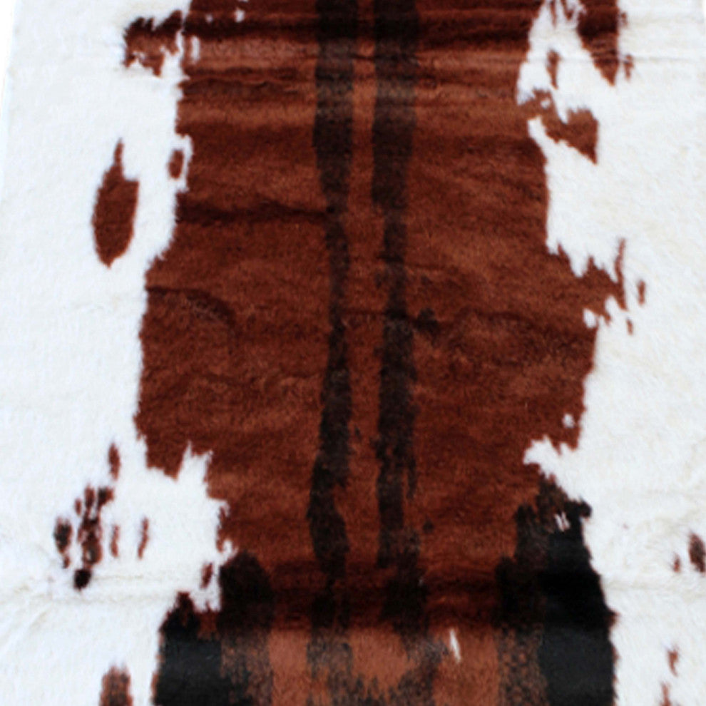Naomi Collection Runner 3' x 9' Faux Cowhide Print Area Rug, Brown