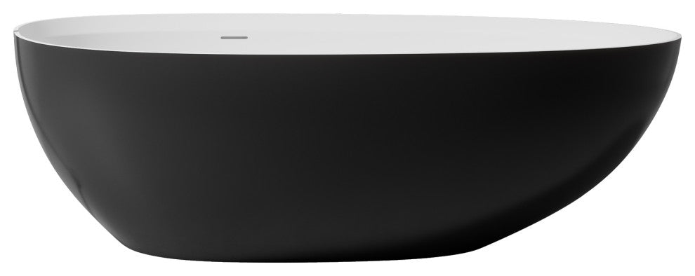 Solid Surface Freestanding Soaking Bathtub, Drain, White/black