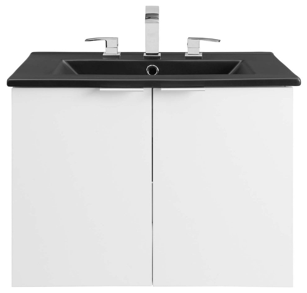 Maybelle 24" Wall-Mount Bathroom Vanity White Black