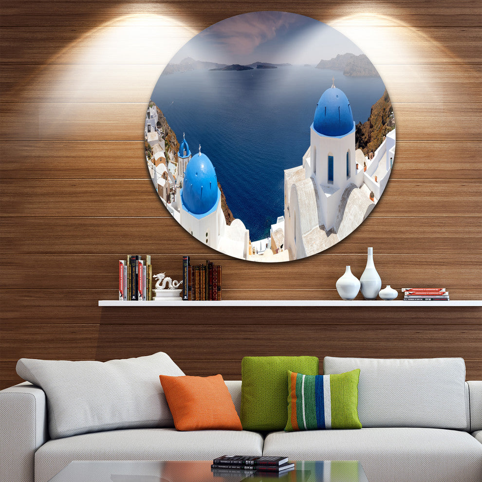 Blue Doomes Churches Panorama, Landscape Round Wall Art, 23"
