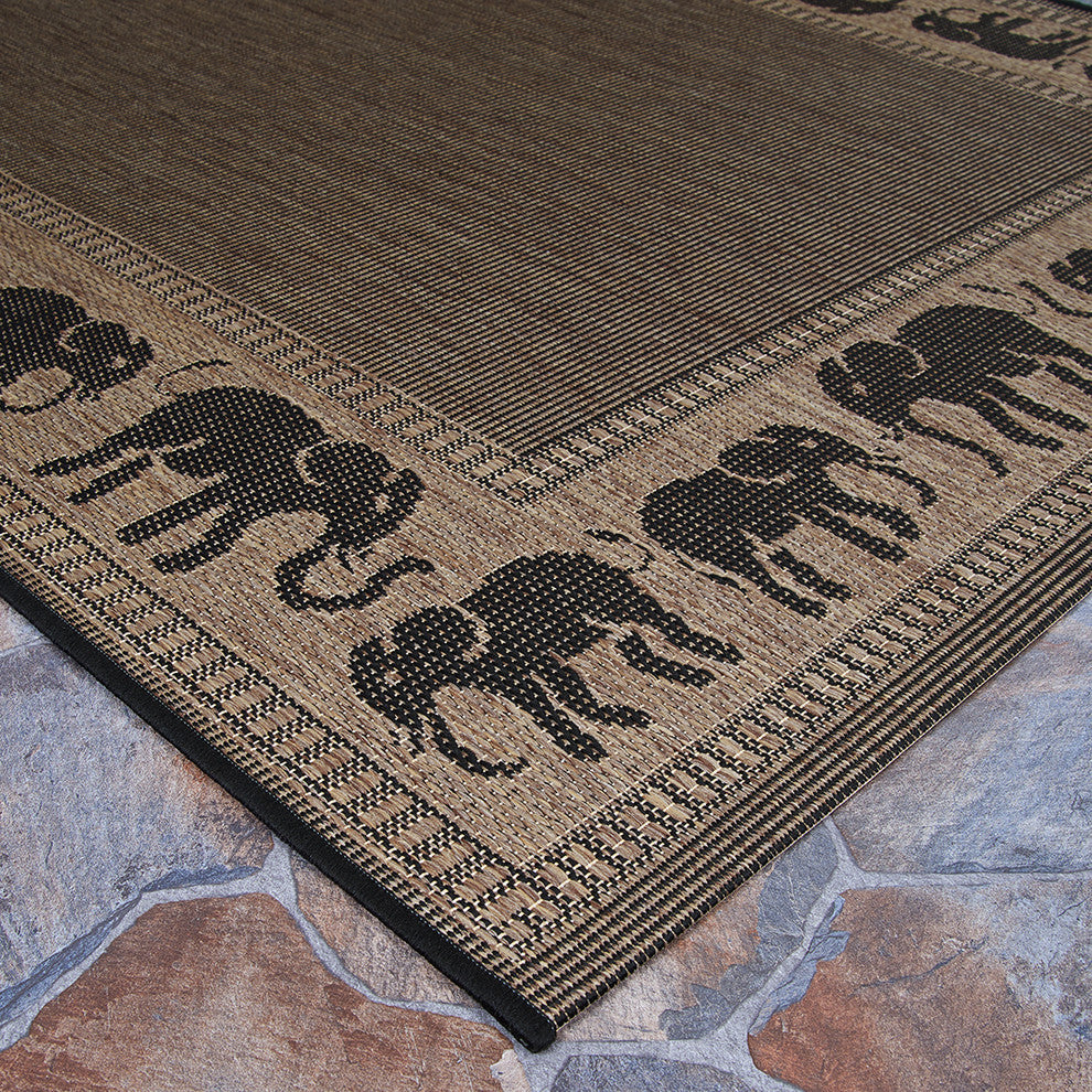 Couristan Recife Elephant Indoor/Outdoor Area Rug, Cocoa-Black, 7'6"x10'9"