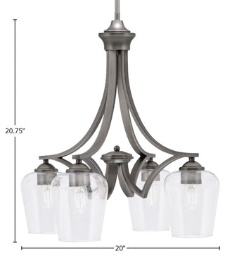 Zilo Downlight, 4 Light, Chandelier, Graphite Finish, 5" Clear Bubble Glass