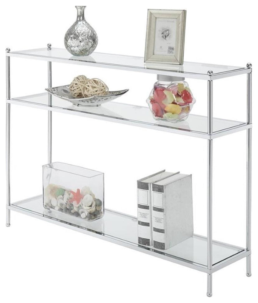 Pemberly Row Modern 3-Tier Console Table in Clear Glass and Chrome