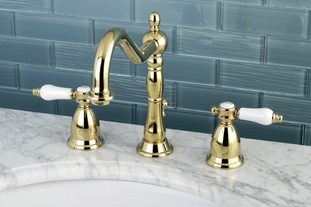 Kingston Brass Widespread Bathroom Faucet With Brass Pop-Up, Polished Brass