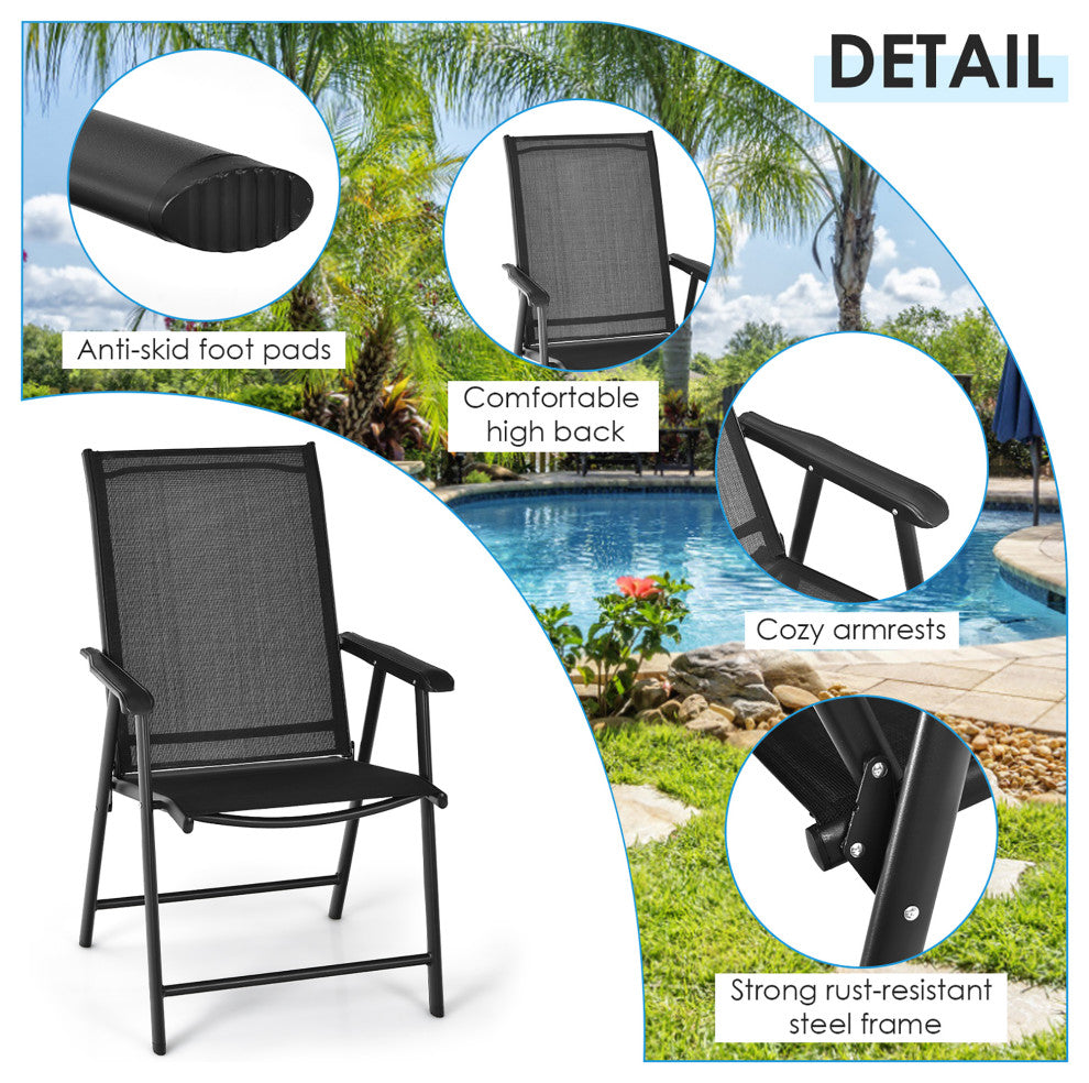 Costway 4PCS Patio Folding Dining Chairs Portable Camping Armrest Garden Black