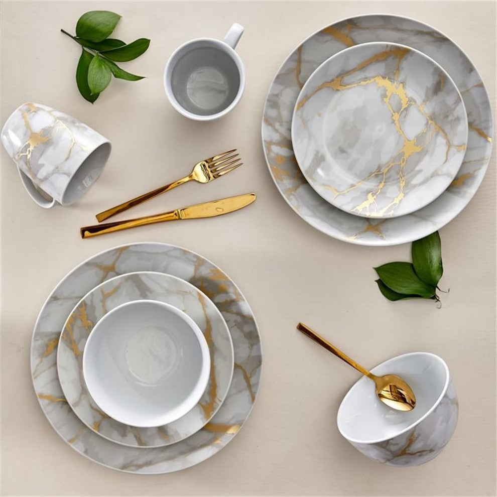 Safdie & Co. Porcelain Dinnerset 16 Piece Gold Marble