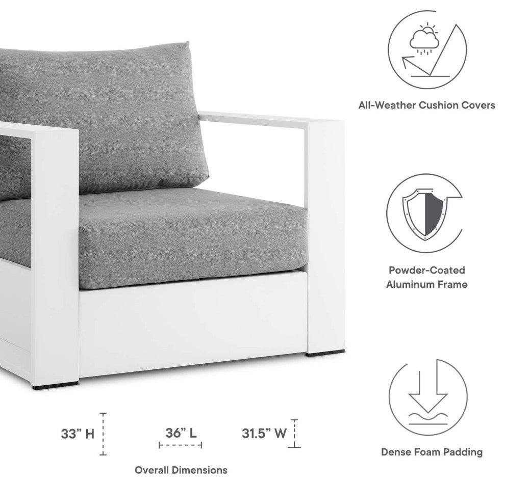 Lounge Chair Armchair, White Gray, Aluminum, Modern, Outdoor Hospitality
