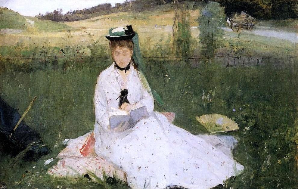 Berthe Morisot Reading With Green Umbrella, 18"x27" Wall Decal