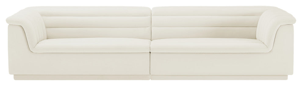 Cascade Upholstered Modular Sofa, Cream, Velvet, Straight Sofa