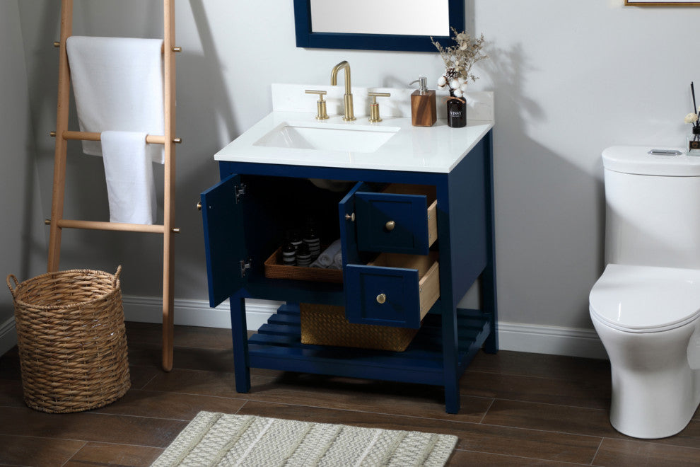 Tobias 32" Single Bathroom Vanity, Blue, With Backsplash