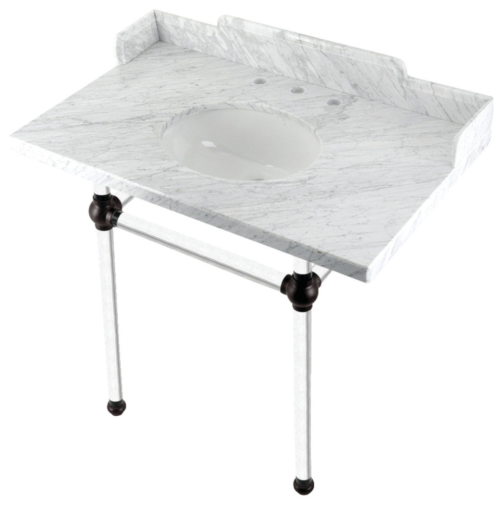 Kingston Brass LMS36MA5 36" Carrara Marble Console Sink, Acrylic Legs