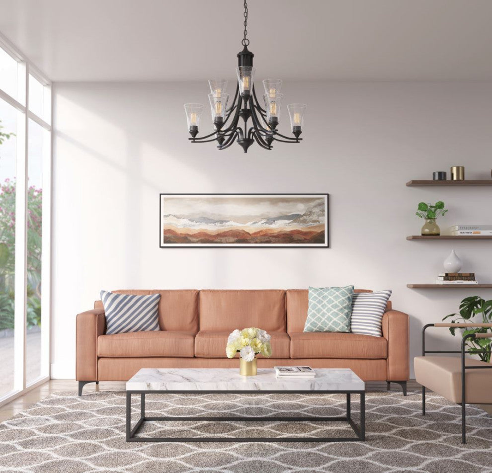 Natalie Collection 9 Light 32 in. Matte Black Chandelier