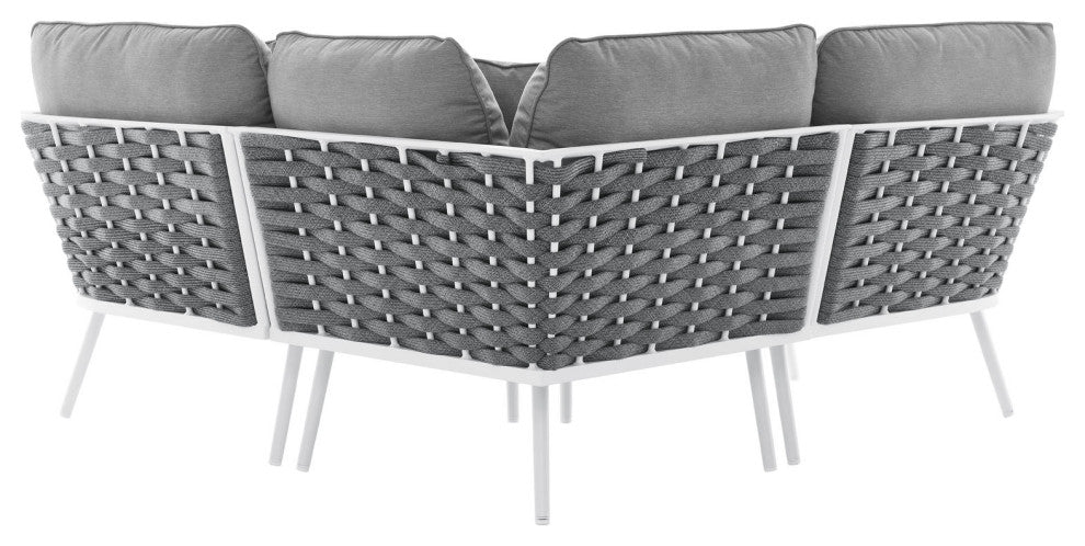 Outdoor Patio Aluminum Outdoor Patio Aluminum Small Sectional Sofa, White Gray