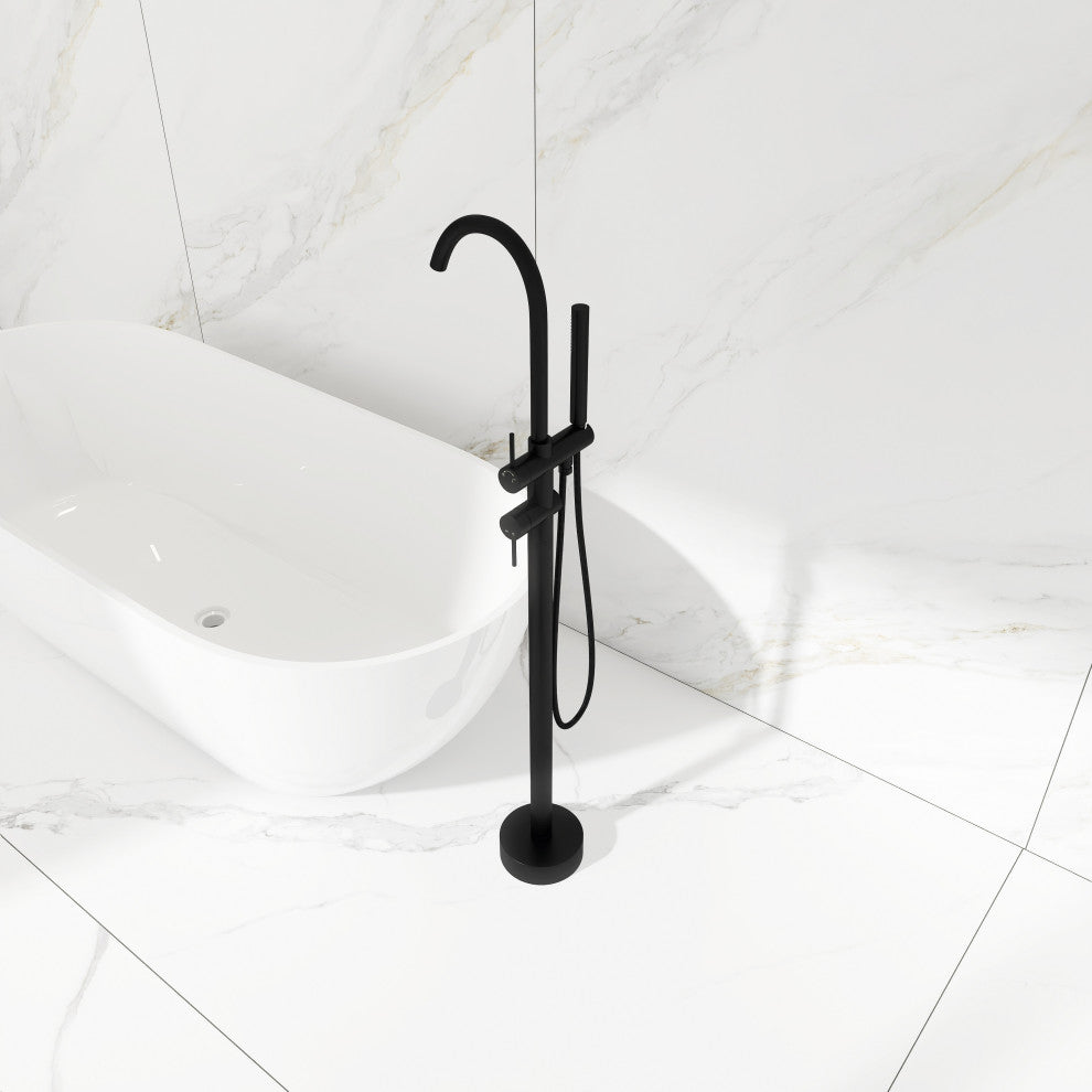 Freestanding Double Handle Clawfoot Tub Faucet, Matte Black